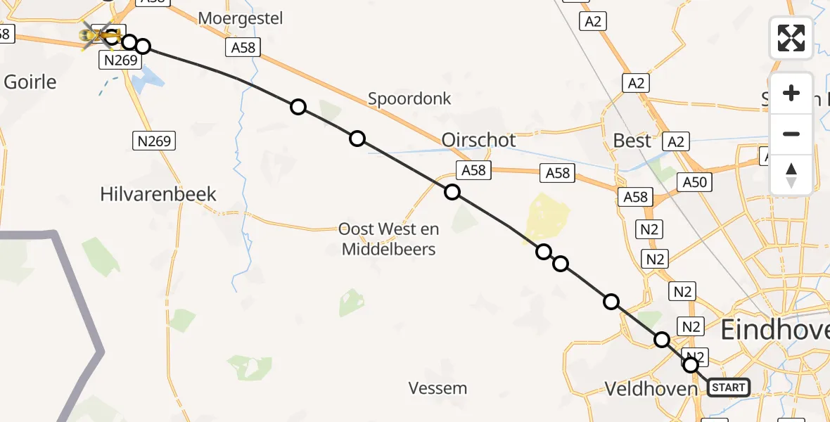 Vluchtroute Traumahelikopter Eindhoven - St. Elisabeth Hospital Heliport, 31 mei 2026, 15:19
