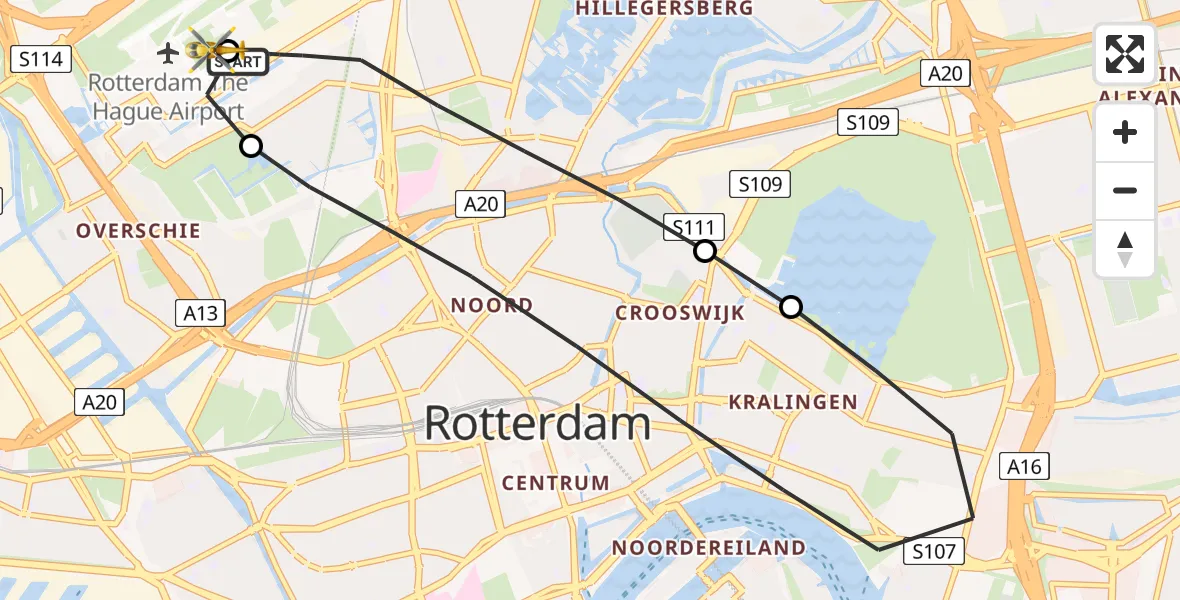 Vluchtroute Traumahelikopter Rotterdam The Hague Airport - Rotterdam The Hague Airport, 31 mei 2026, 15:25
