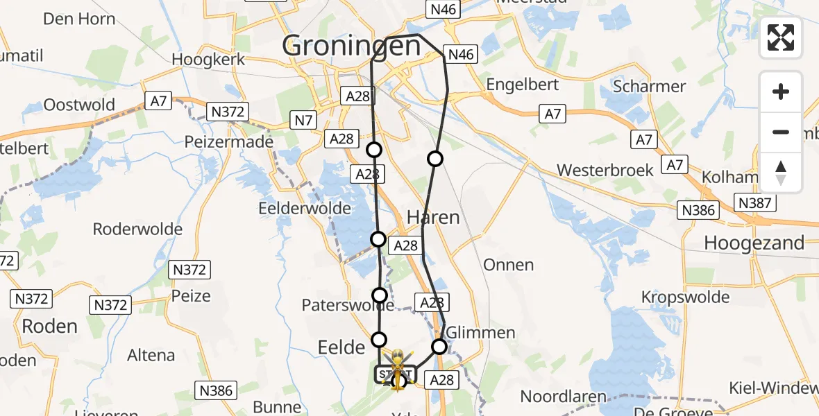 Vluchtroute Traumahelikopter Groningen Airport Eelde - Groningen Airport Eelde, 31 mei 2026, 16:14