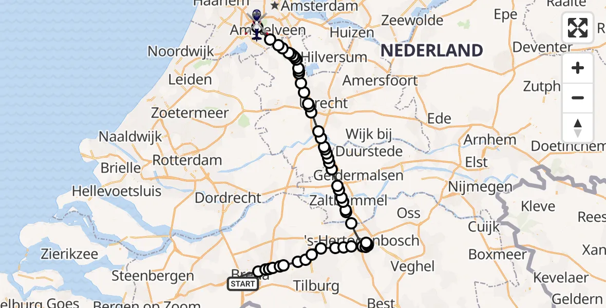 Vluchtroute Politiehelikopter Breda - Amsterdam Vliegveld Schiphol, 31 mei 2026, 16:20
