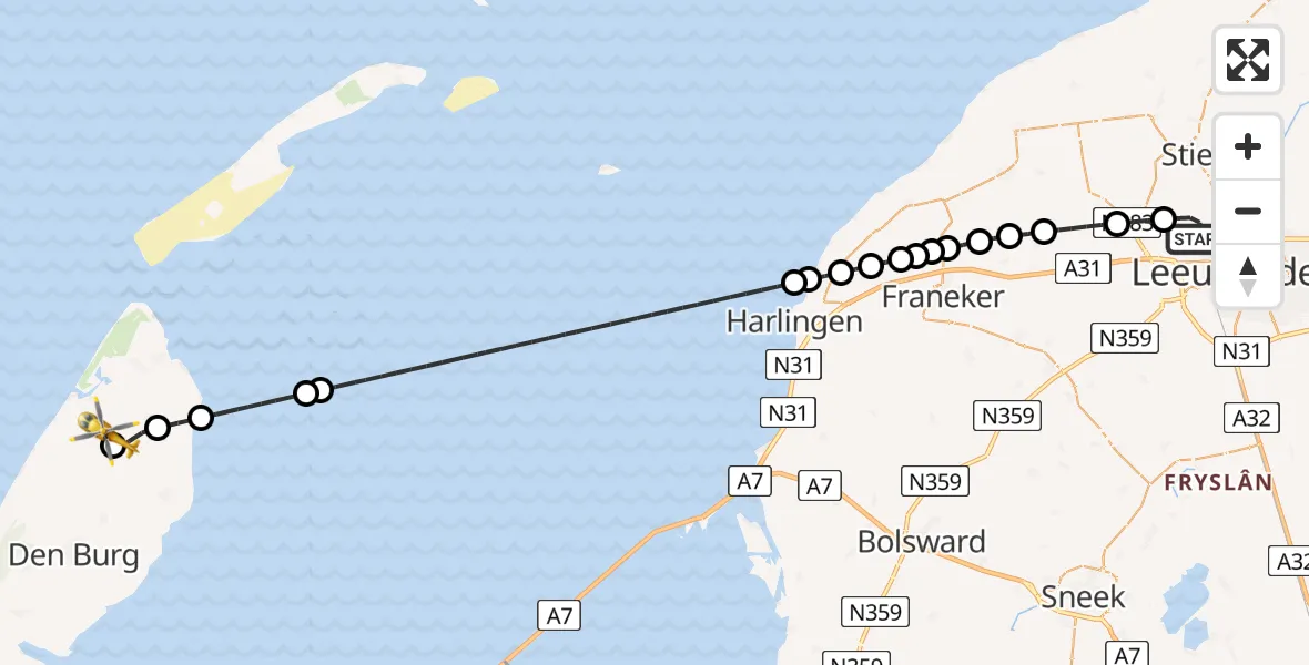 Vluchtroute Ambulancehelikopter Vliegbasis Leeuwarden - Texel International Airport, 31 mei 2026, 18:51