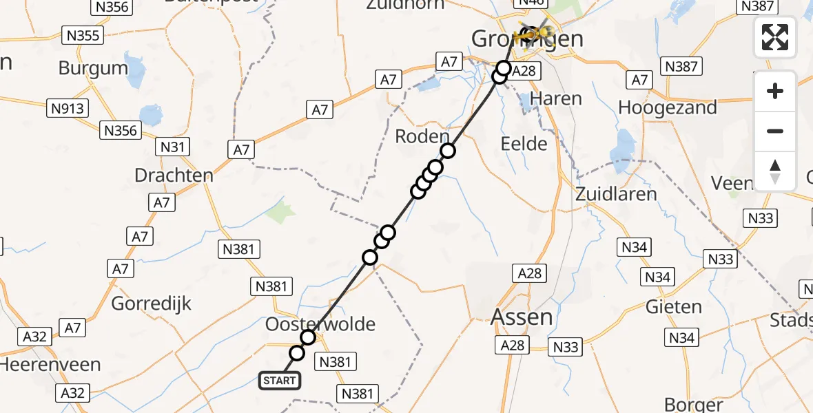 Vluchtroute Traumahelikopter Elsloo - Universitair Medisch Centrum Groningen, 31 mei 2026, 19:19