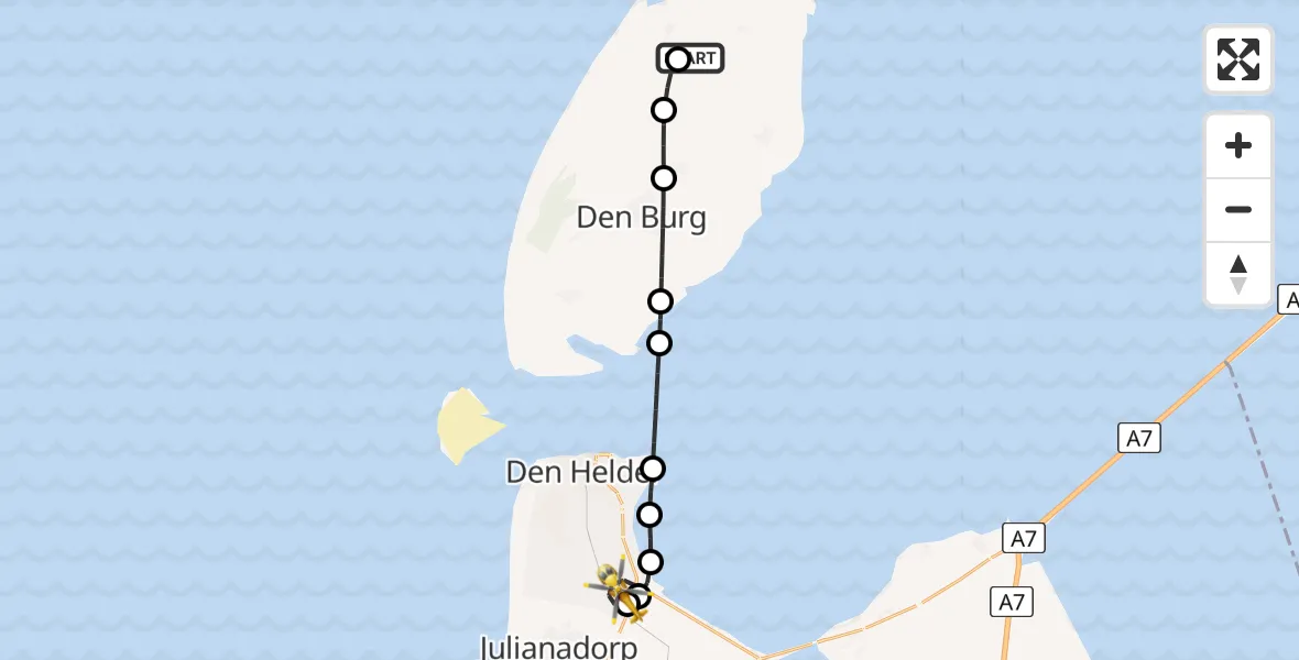 Vluchtroute Ambulancehelikopter Texel International Airport - Den Helder, 31 mei 2026, 19:37