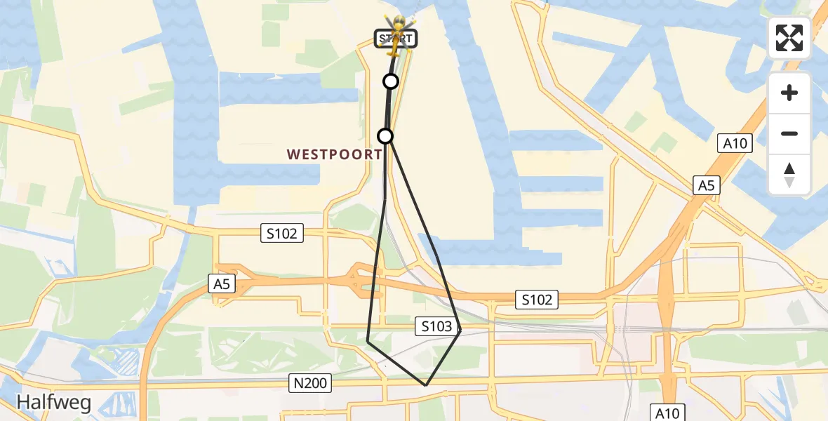 Vluchtroute Traumahelikopter Amsterdam Heliport - Amsterdam Heliport, 31 mei 2026, 23:36