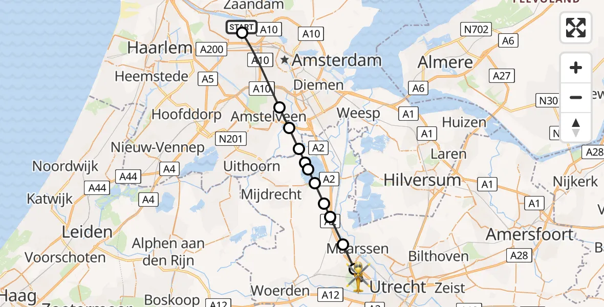 Vluchtroute Traumahelikopter Amsterdam Heliport - Utrecht, 01 juni 2026, 00:04