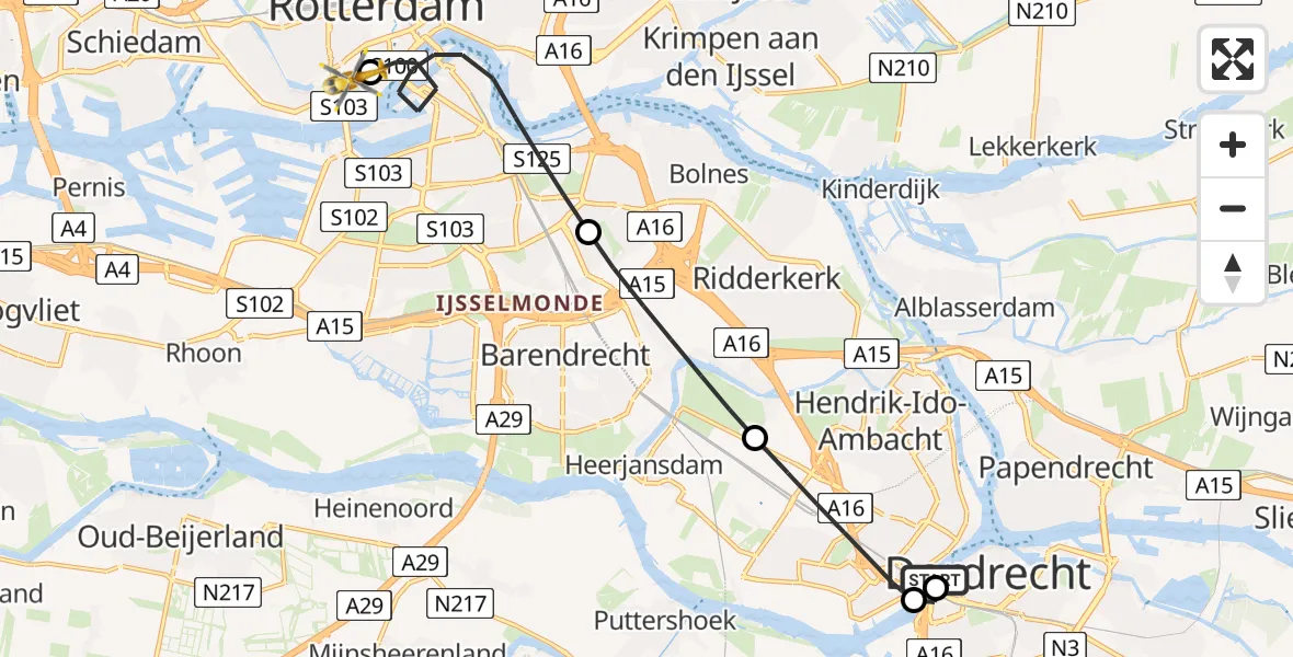 Vluchtroute Traumahelikopter Zwijndrecht - Erasmus Medisch Centrum Heliport, 01 juni 2026, 05:00