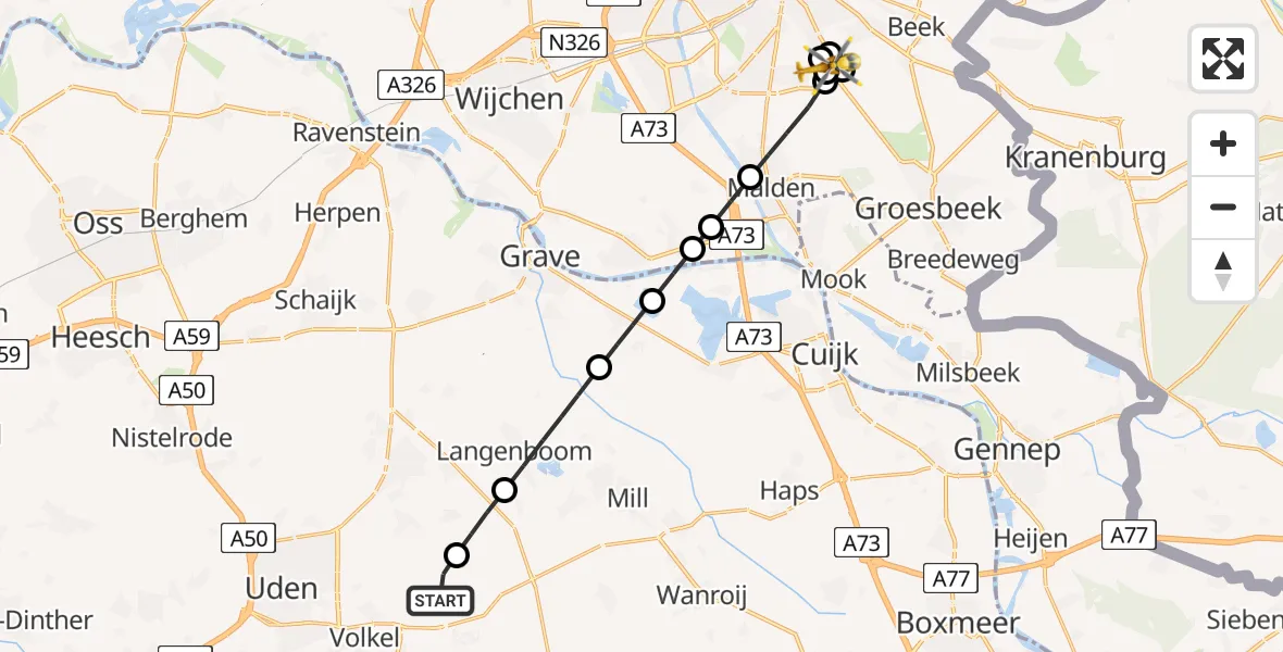 Vluchtroute Traumahelikopter Vliegbasis Volkel - Nijmegen, 01 juni 2026, 07:56