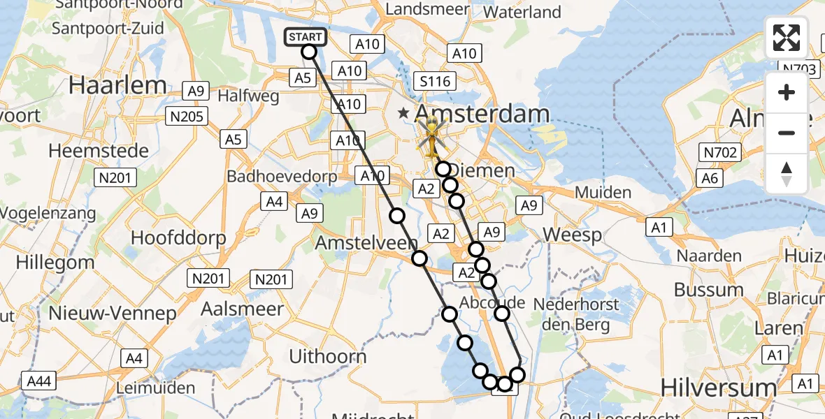 Vluchtroute Traumahelikopter Amsterdam Heliport - Amsterdam, 01 juni 2026, 08:24