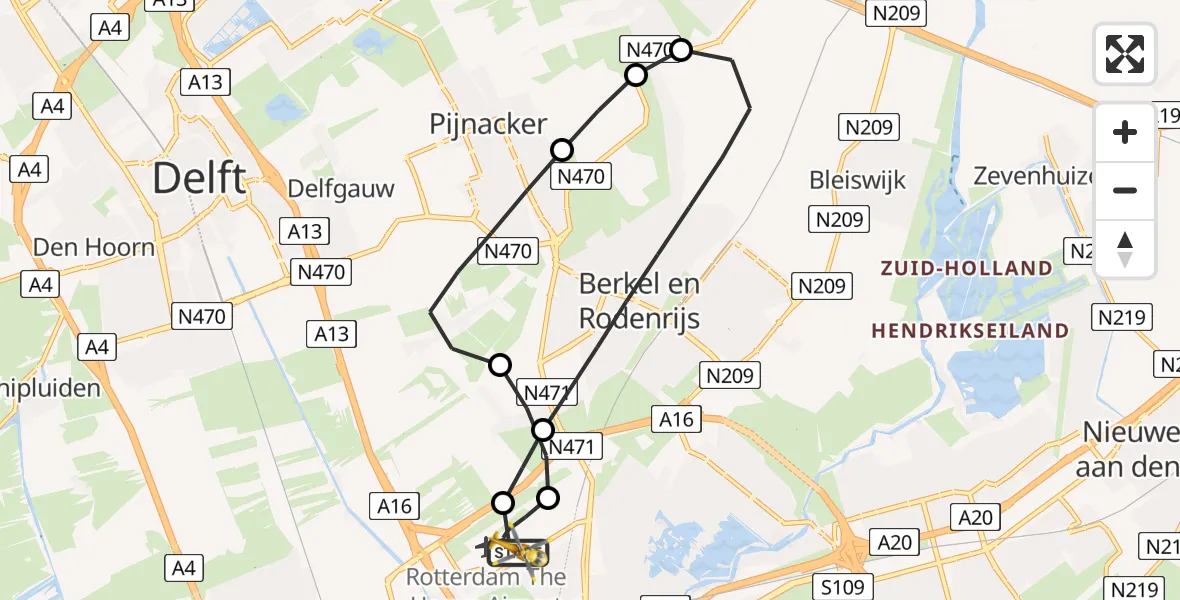 Vluchtroute Traumahelikopter Rotterdam The Hague Airport - Rotterdam The Hague Airport, 01 juni 2026, 08:29