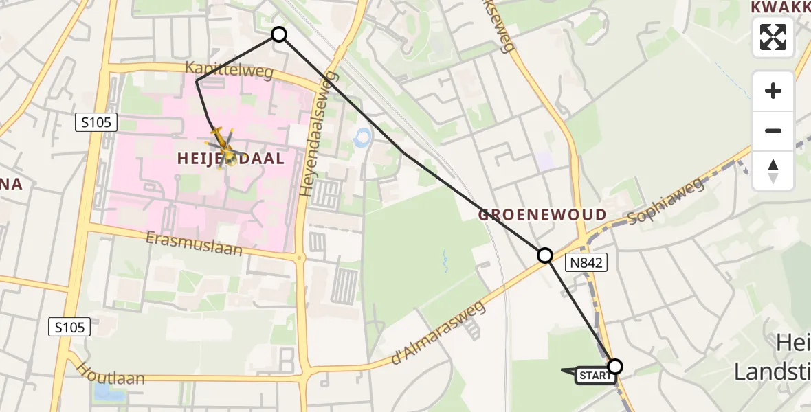 Vluchtroute Traumahelikopter Nijmegen - Radboud University Medical Center Heliport, 01 juni 2026, 08:36