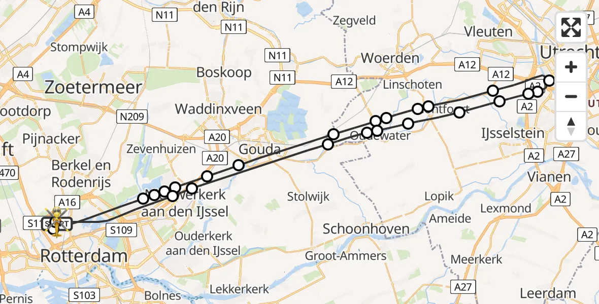 Vluchtroute Traumahelikopter Rotterdam The Hague Airport - Rotterdam The Hague Airport, 01 juni 2026, 08:46