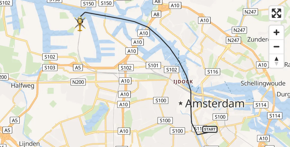 Vluchtroute Traumahelikopter Amsterdam - Amsterdam Heliport, 01 juni 2026, 09:17