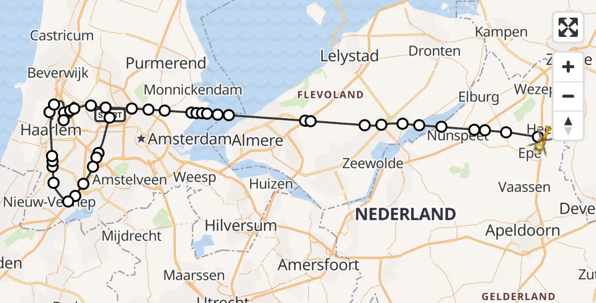 Vluchtroute Traumahelikopter Amsterdam Heliport - Heerde, 01 juni 2026, 09:54