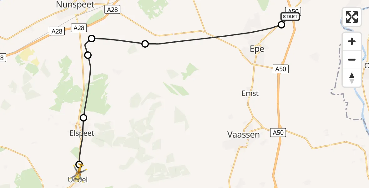 Vluchtroute Traumahelikopter Heerde - Uddel, 01 juni 2026, 10:48