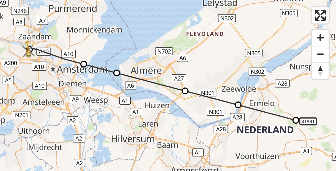 Vluchtroute Traumahelikopter Uddel - Amsterdam Heliport, 01 juni 2026, 11:16