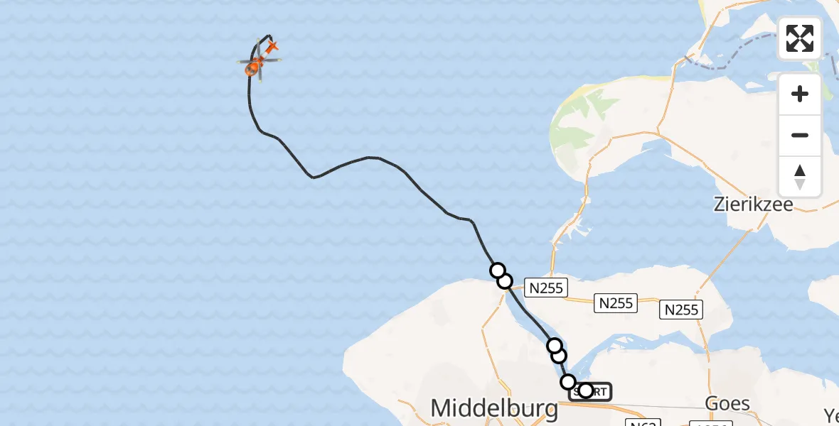 Vluchtroute Kustwachthelikopter Vliegveld Midden-Zeeland - Noordzee, 01 juni 2026, 12:34