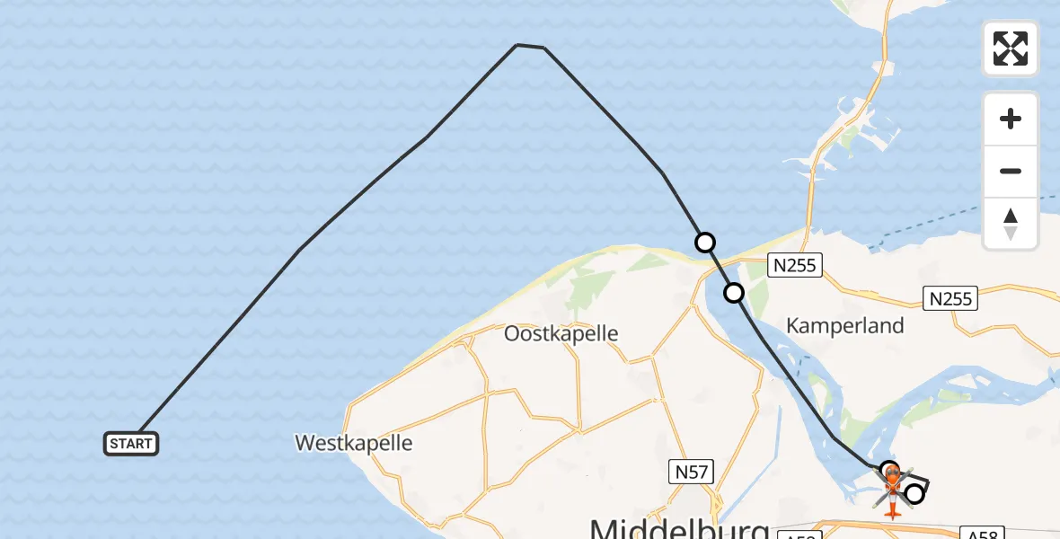 Vluchtroute Kustwachthelikopter Noordzee - Vliegveld Midden-Zeeland, 01 juni 2026, 13:42