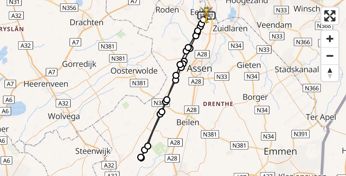 Vluchtroute Traumahelikopter Groningen Airport Eelde - Groningen Airport Eelde, 01 juni 2026, 14:56