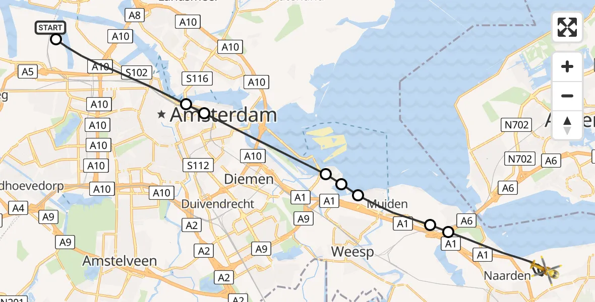 Vluchtroute Traumahelikopter Amsterdam Heliport - Naarden, 01 juni 2026, 15:21