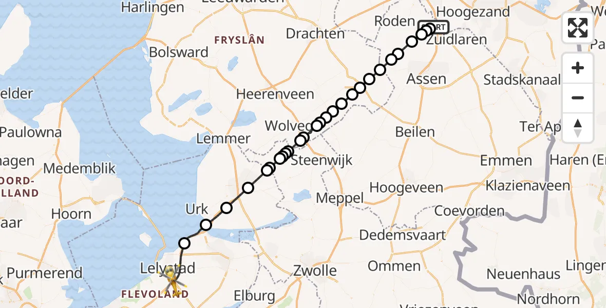 Vluchtroute Traumahelikopter Groningen Airport Eelde - Lelystad, 01 juni 2026, 15:25