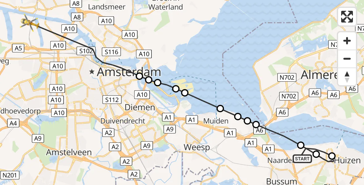 Vluchtroute Traumahelikopter Naarden - Amsterdam Heliport, 01 juni 2026, 15:48
