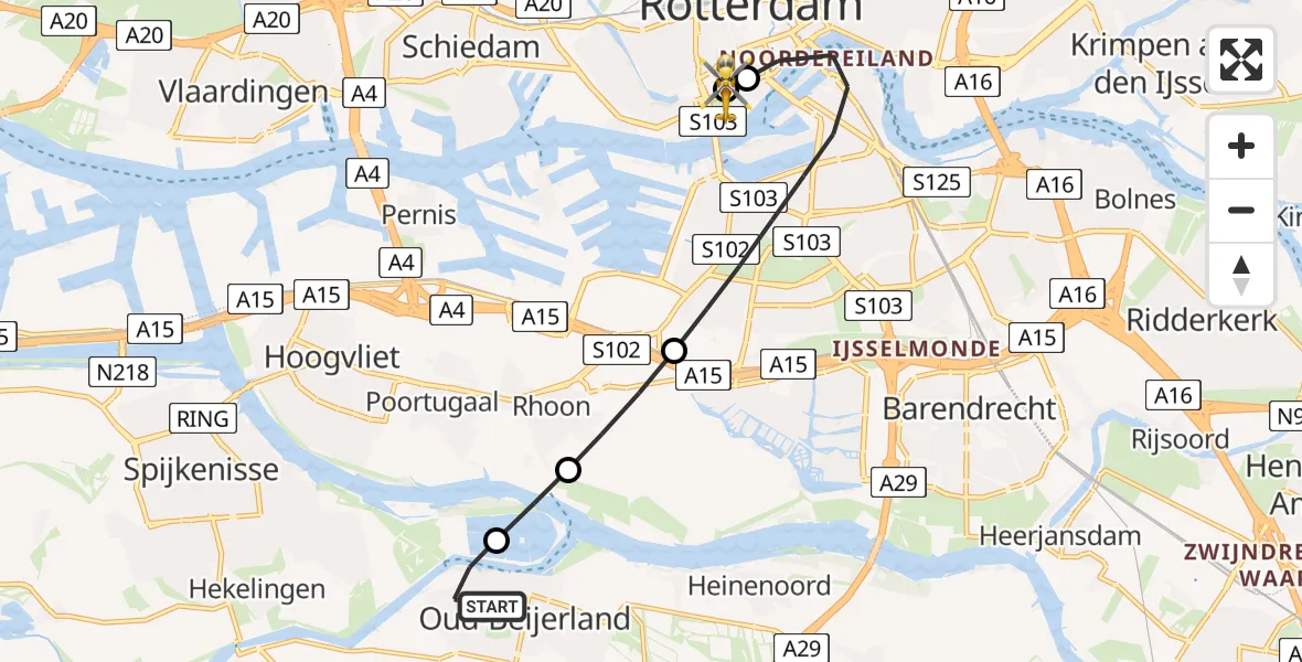 Vluchtroute Traumahelikopter Oud-Beijerland - Leids Universitair Medisch Centrum (LUMC), 01 juni 2026, 16:19