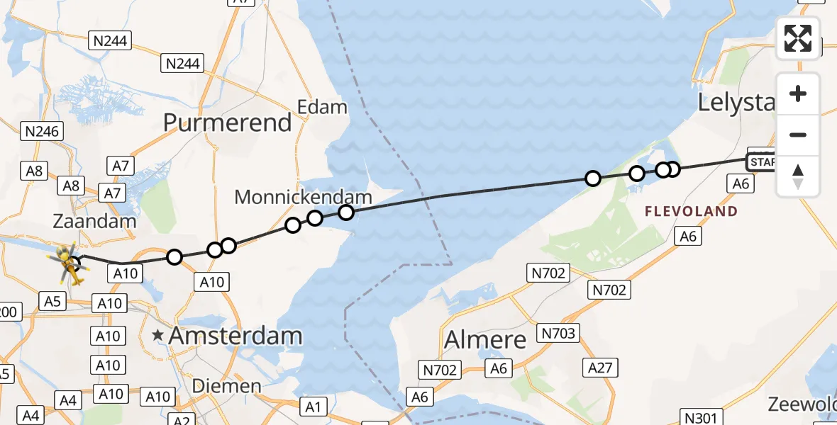 Vluchtroute Traumahelikopter Lelystad - Amsterdam Heliport, 01 juni 2026, 16:26