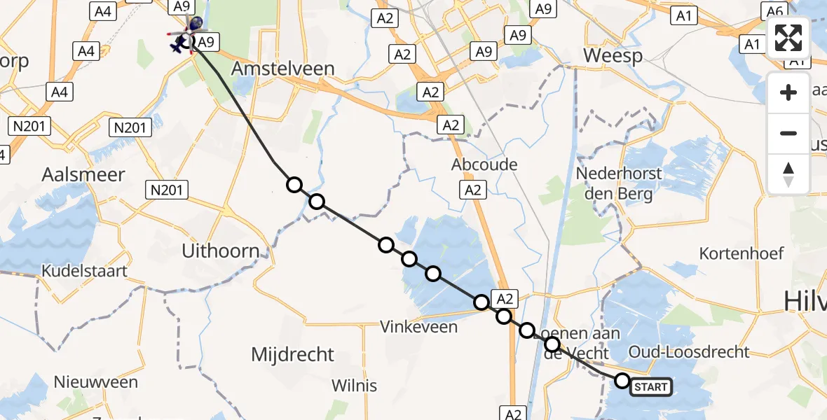 Vluchtroute Politiehelikopter Loosdrechtse Plassen - Amsterdam Vliegveld Schiphol, 01 juni 2026, 16:37