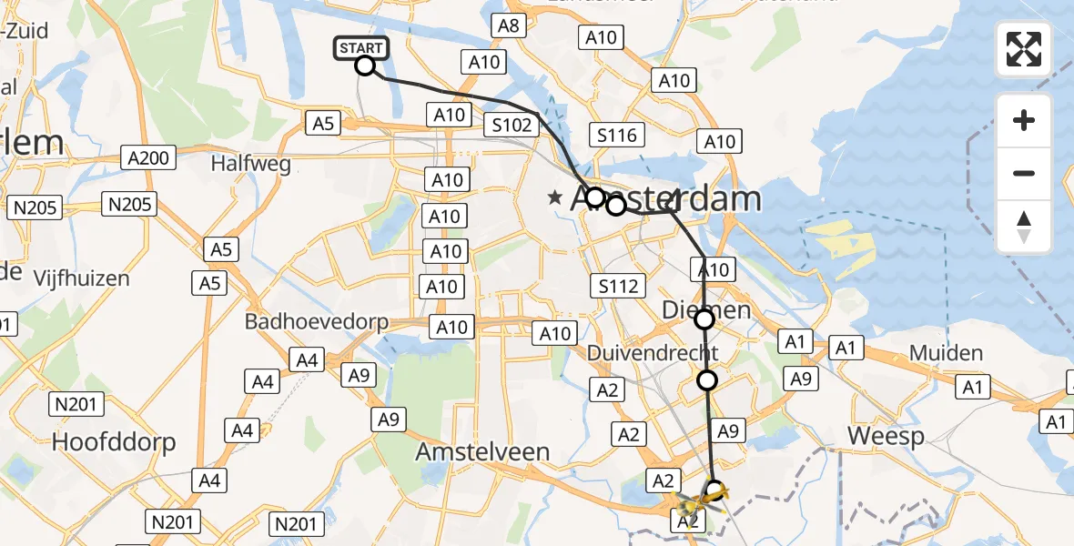 Vluchtroute Traumahelikopter Amsterdam Heliport - Amsterdam UMC Helipad, 01 juni 2026, 17:01