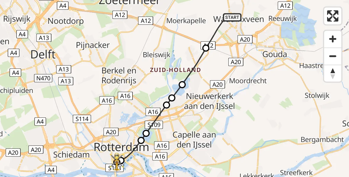 Vluchtroute Traumahelikopter Waddinxveen - Leids Universitair Medisch Centrum (LUMC), 01 juni 2026, 19:20