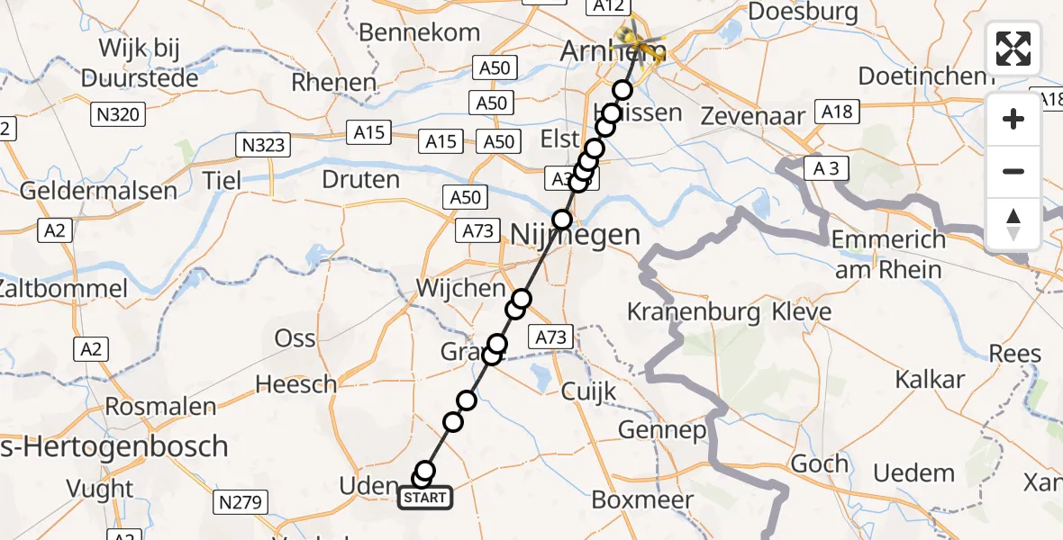 Vluchtroute Traumahelikopter Vliegbasis Volkel - Arnhem, 01 juni 2026, 19:26