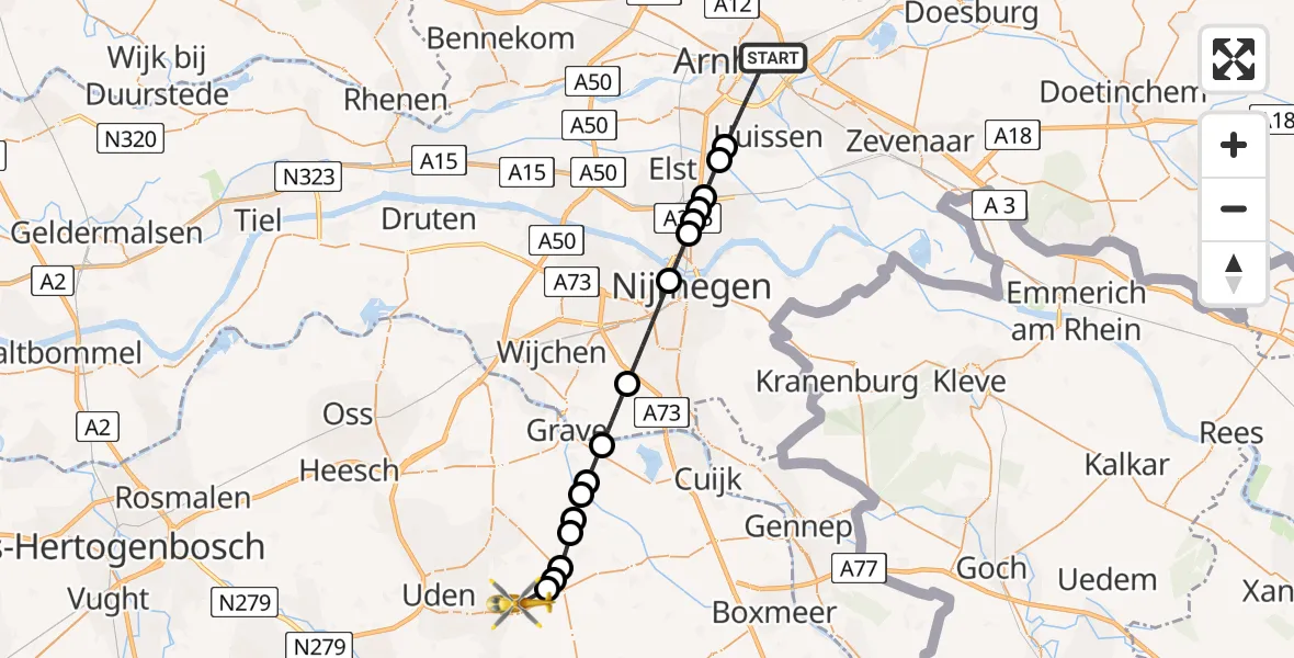 Vluchtroute Traumahelikopter Arnhem - Vliegbasis Volkel, 01 juni 2026, 19:57