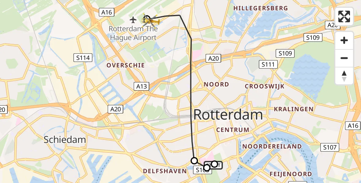 Vluchtroute Traumahelikopter Leids Universitair Medisch Centrum (LUMC) - Rotterdam The Hague Airport, 01 juni 2026, 20:02