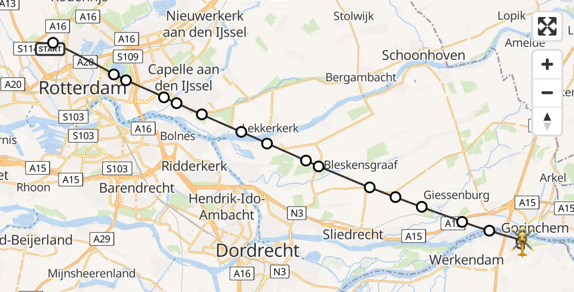 Vluchtroute Traumahelikopter Rotterdam The Hague Airport - Sleeuwijk, 01 juni 2026, 21:23