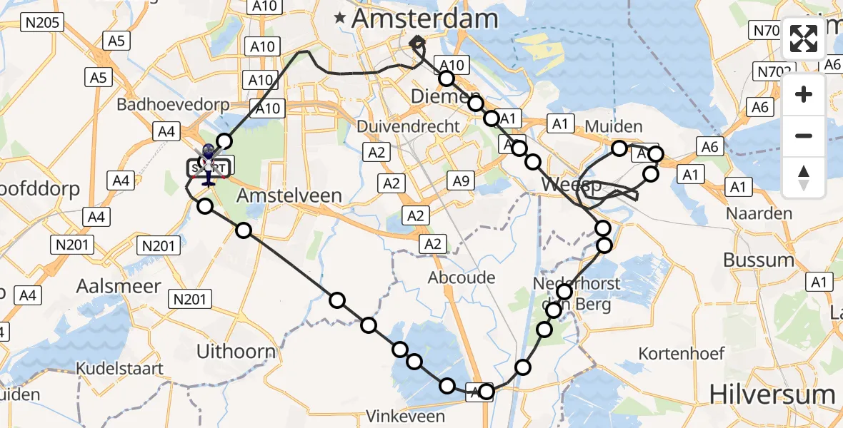 Vluchtroute Politiehelikopter Amsterdam Vliegveld Schiphol - Amsterdam Vliegveld Schiphol, 01 juni 2026, 22:11