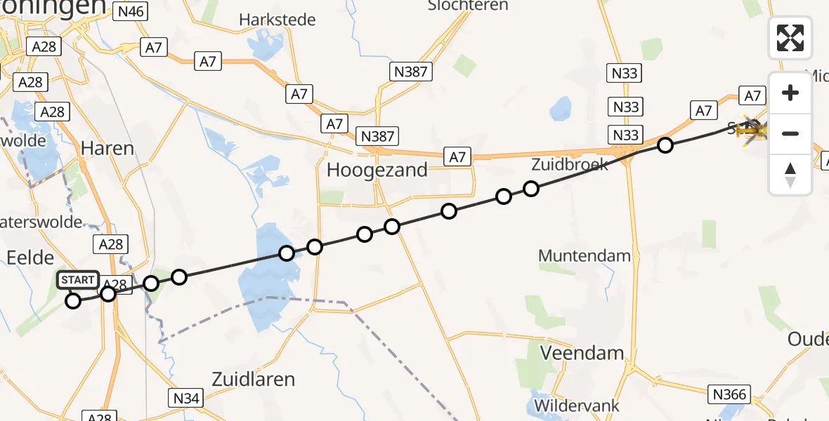 Vluchtroute Traumahelikopter Groningen Airport Eelde - Scheemda, 02 juni 2026, 03:21