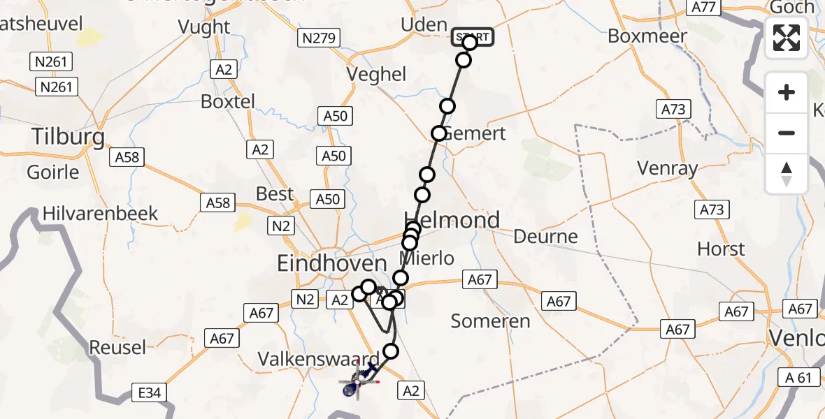 Vluchtroute Politiehelikopter Vliegbasis Volkel - Leende, 02 juni 2026, 06:46