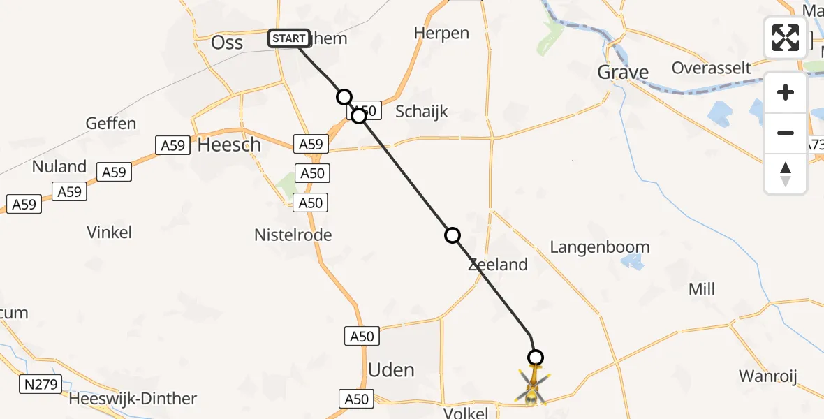 Vluchtroute Traumahelikopter Berghem - Vliegbasis Volkel, 02 juni 2026, 07:14