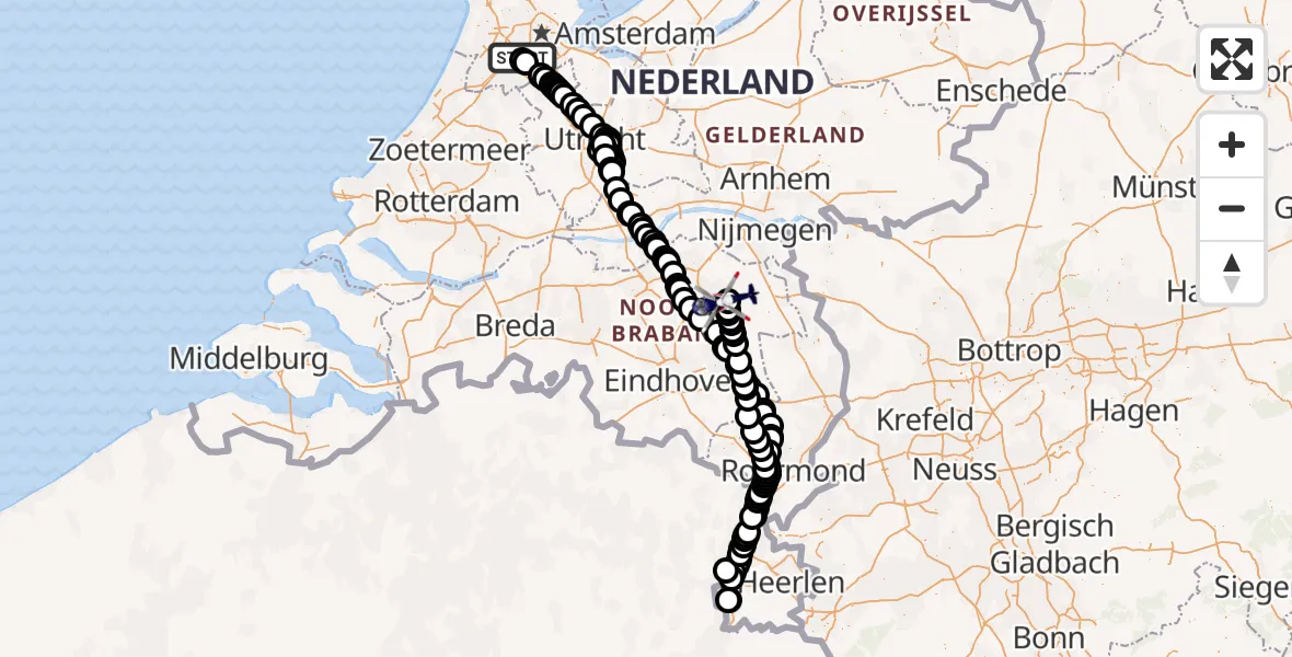 Vluchtroute Politiehelikopter Amsterdam Vliegveld Schiphol - Vliegbasis Volkel, 02 juni 2026, 07:19