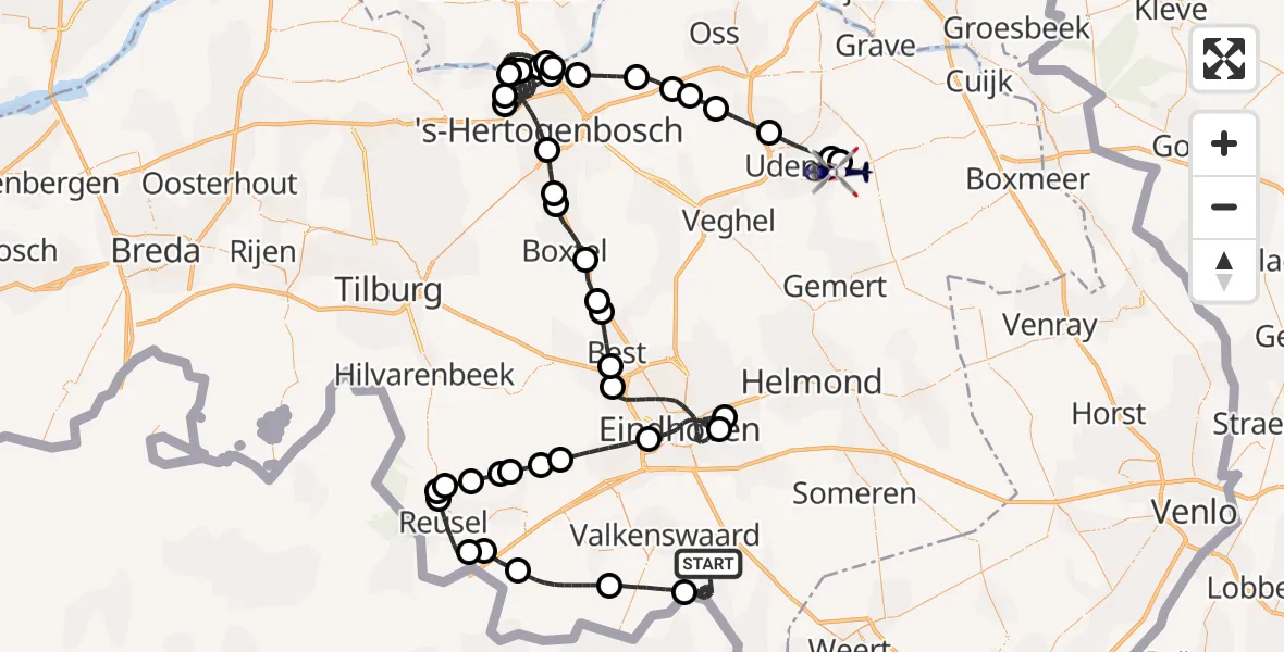 Vluchtroute Politiehelikopter Leende - Vliegbasis Volkel, 02 juni 2026, 07:24