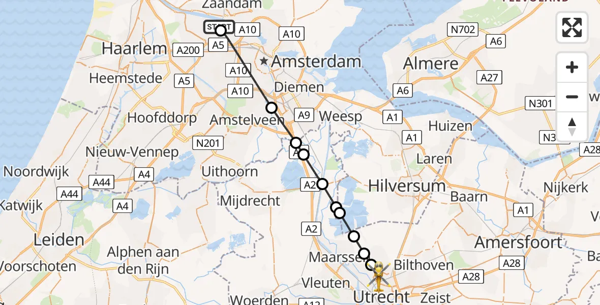 Vluchtroute Traumahelikopter Amsterdam Heliport - Utrecht, 02 juni 2026, 07:43