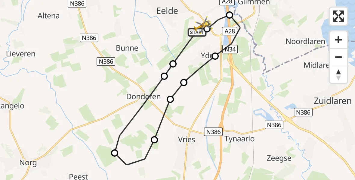 Vluchtroute Traumahelikopter Groningen Airport Eelde - Groningen Airport Eelde, 02 juni 2026, 07:48