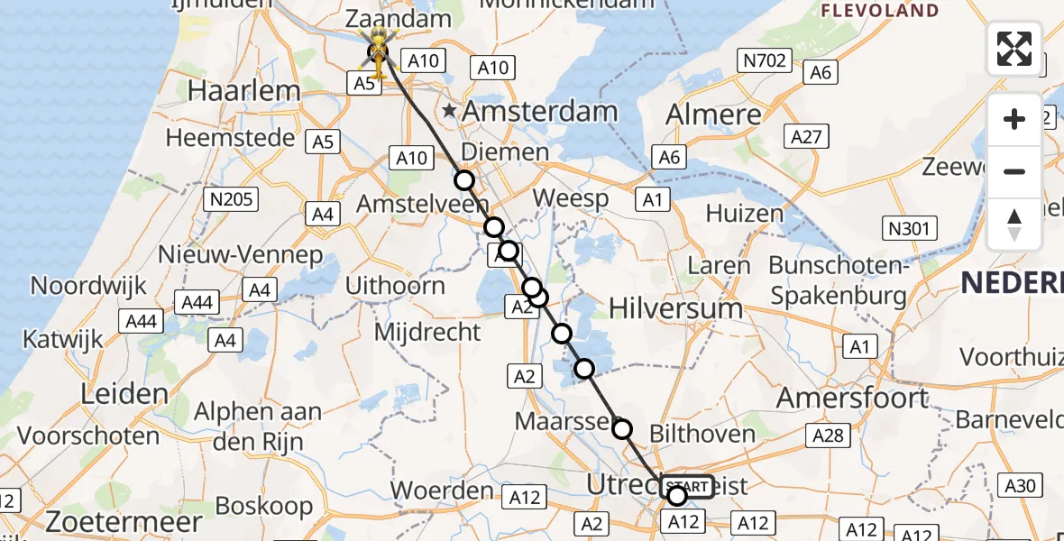 Vluchtroute Traumahelikopter University Medical Center Utrecht Heliport - Amsterdam Heliport, 02 juni 2026, 09:26
