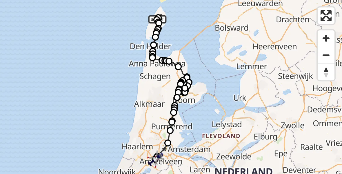 Vluchtroute Politiehelikopter Texel International Airport - Amsterdam Vliegveld Schiphol, 02 juni 2026, 11:47