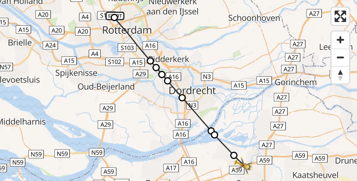 Vluchtroute Traumahelikopter Rotterdam The Hague Airport - Made, 02 juni 2026, 11:49