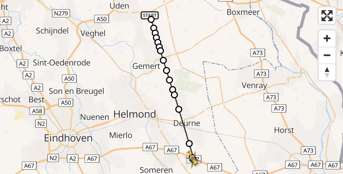 Vluchtroute Traumahelikopter Vliegbasis Volkel - Asten, 02 juni 2026, 12:20
