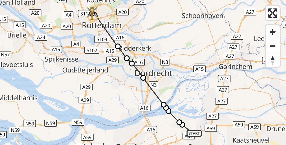 Vluchtroute Traumahelikopter Made - Rotterdam The Hague Airport, 02 juni 2026, 12:33