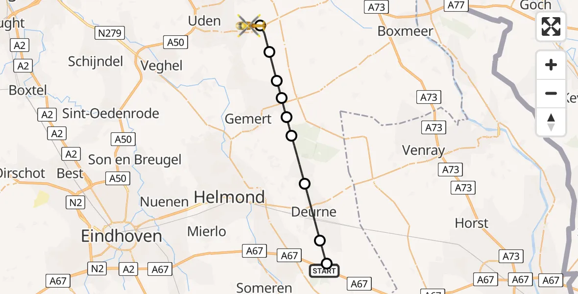 Vluchtroute Traumahelikopter Asten - Vliegbasis Volkel, 02 juni 2026, 12:41