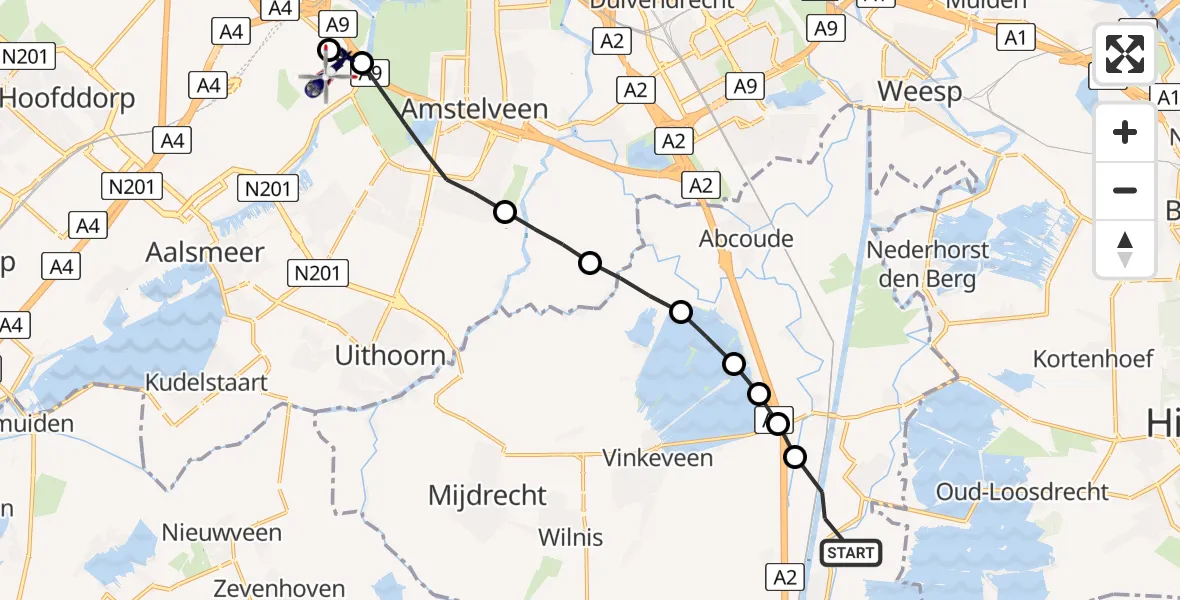 Vluchtroute Politiehelikopter Nieuwersluis - Amsterdam Vliegveld Schiphol, 02 juni 2026, 13:14