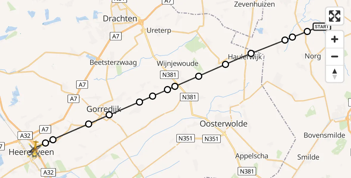 Vluchtroute Traumahelikopter Lieveren - Heerenveen, 02 juni 2026, 13:34